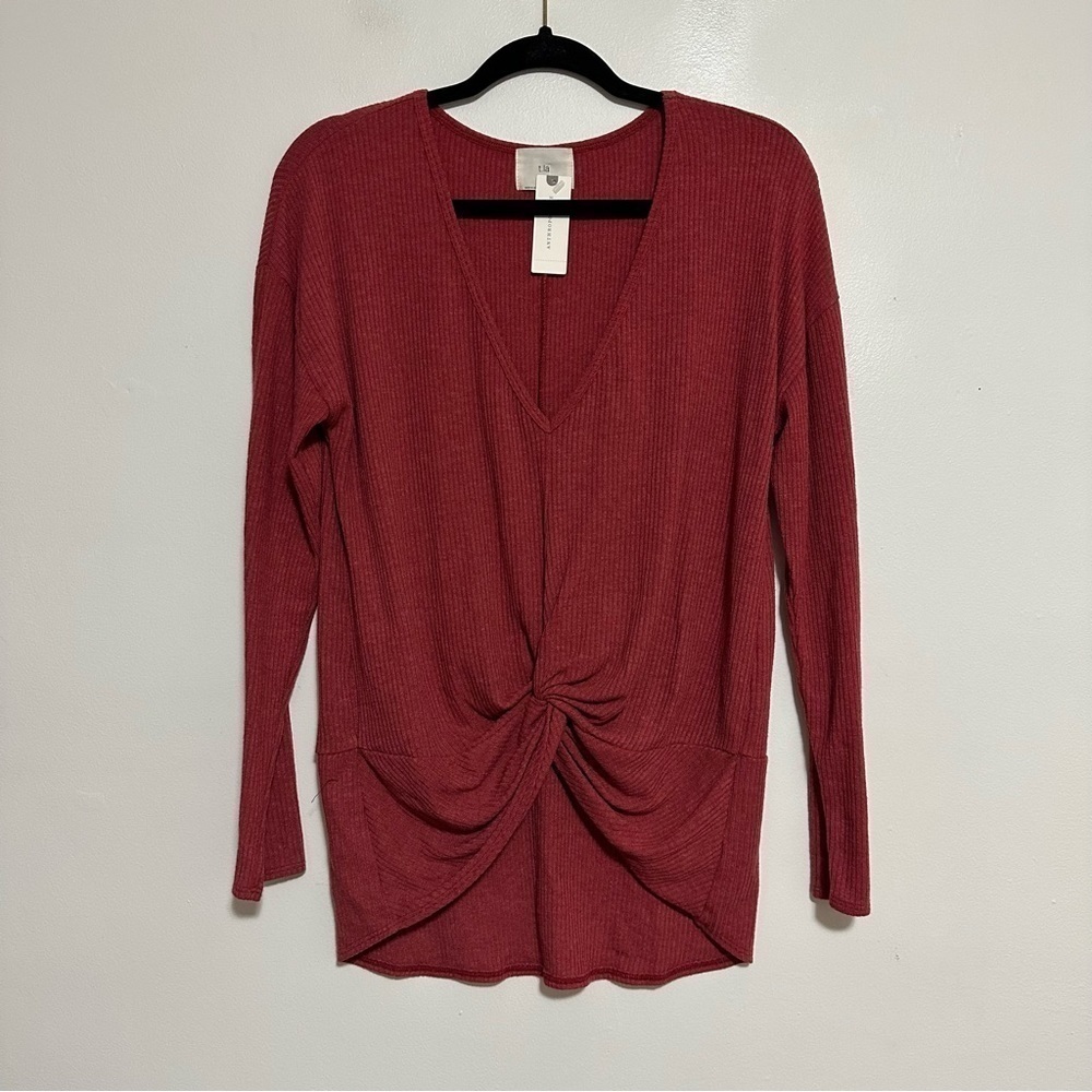 Anthropologie Twist Front Ribbed Long Sleeve Top